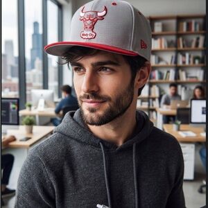 New Era Gray and Red Bulls Logo Snapback Cap
